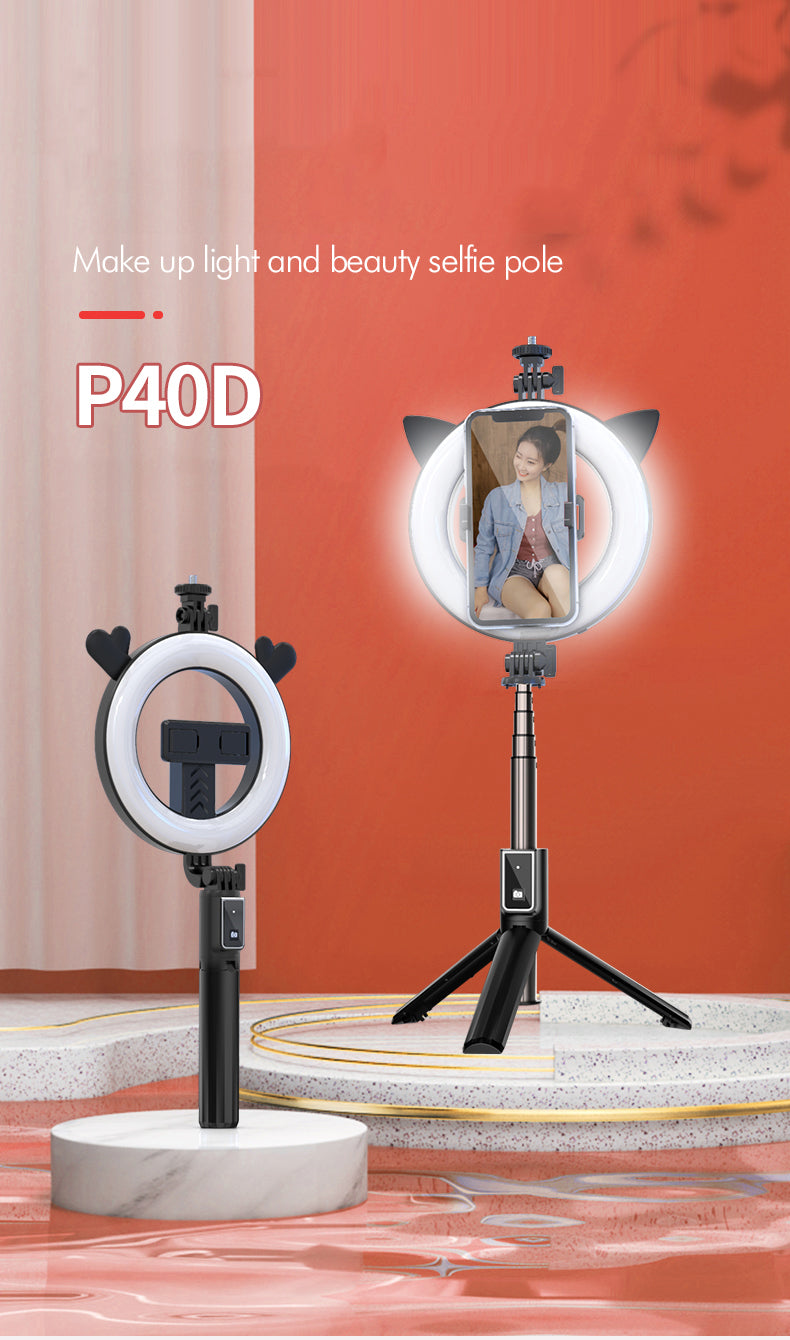 New P40D Portable Selfie Stick With 6 Inches Round Net Celebrity Beauty Fill Light Mobile Phone Live Support