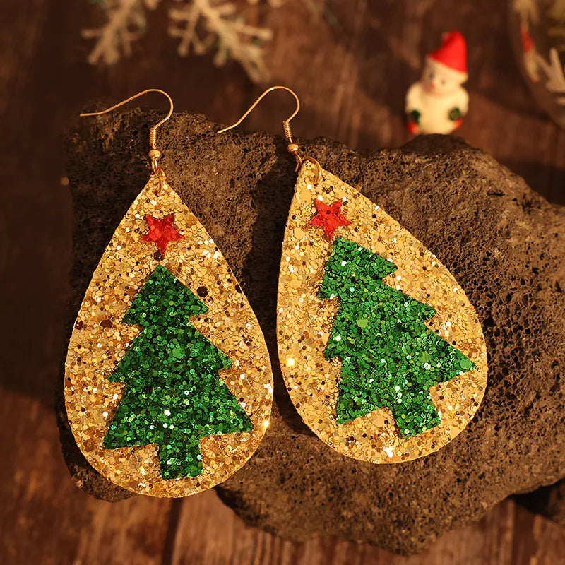 PU Leather Christmas Tree Earrings - V.I.P Digital Presence