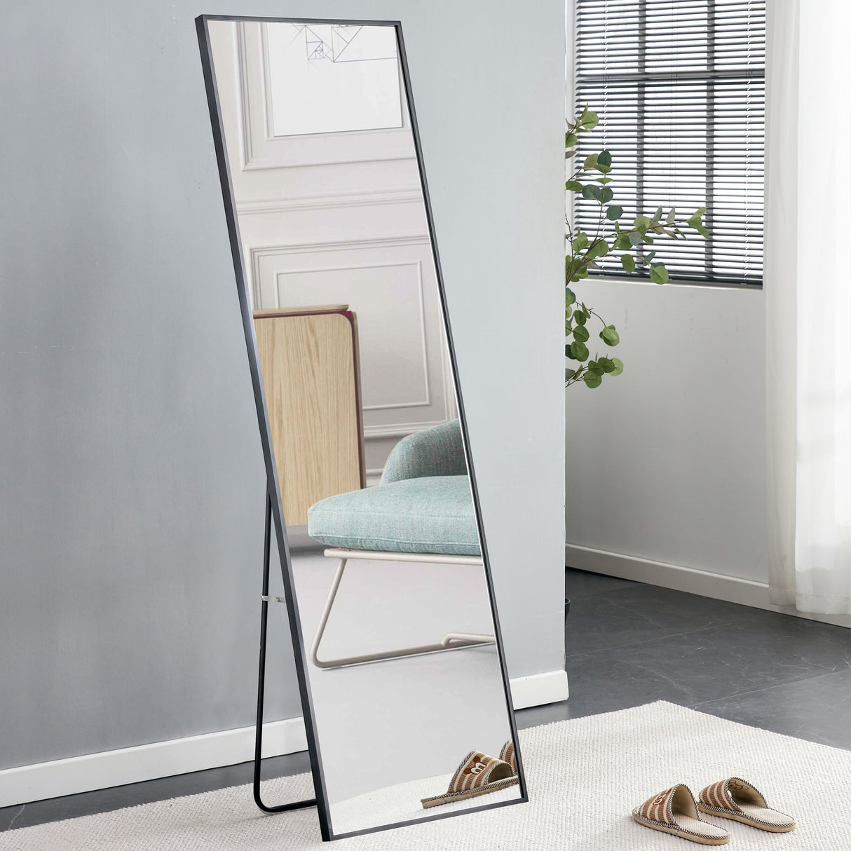 Aluminum alloy metal frame wall mounted full-length mirror black 65 * 23“ - V.I.P Digital Presence