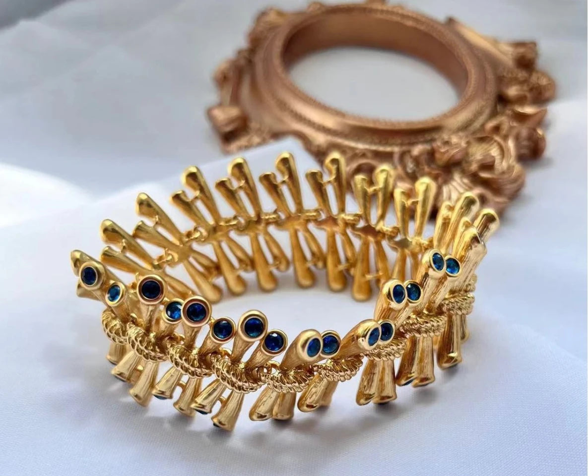 European and American Fashion Trend Retro Literary Inlays Fresh and Versatil, Sea Blue Zircon Texture Copper Plated 18K Bracelet - V.I.P Digital Presence