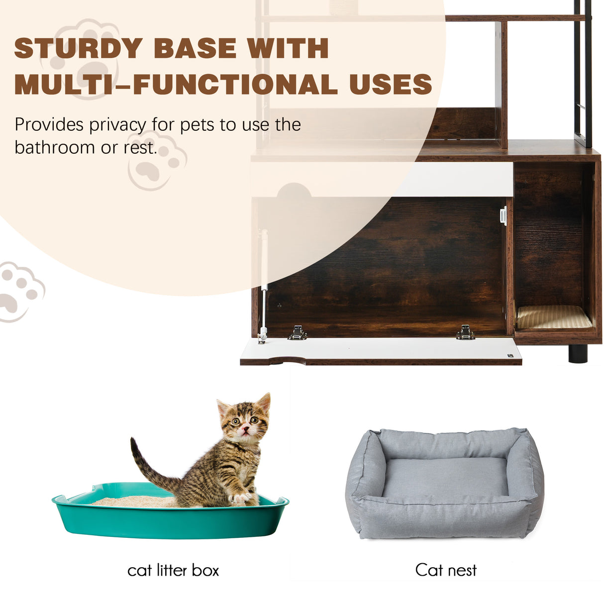 Cat Litter Box Enclosure with Shelves,Hidden Litter Box with Scratching Posts, litter box furniture ,Wooden Cat tree - V.I.P Digital Presence