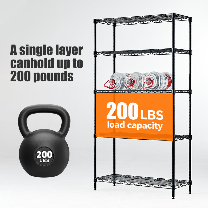 Metal wire rack storage rack adjustable rack, vertical storage rack unit (black, 35.7L x 14W x 71H) - V.I.P Digital Presence