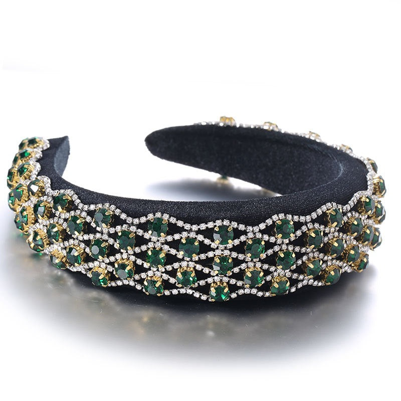 Fashionable full set rhinestone wide edge solid color sponge head hoop - V.I.P Digital Presence