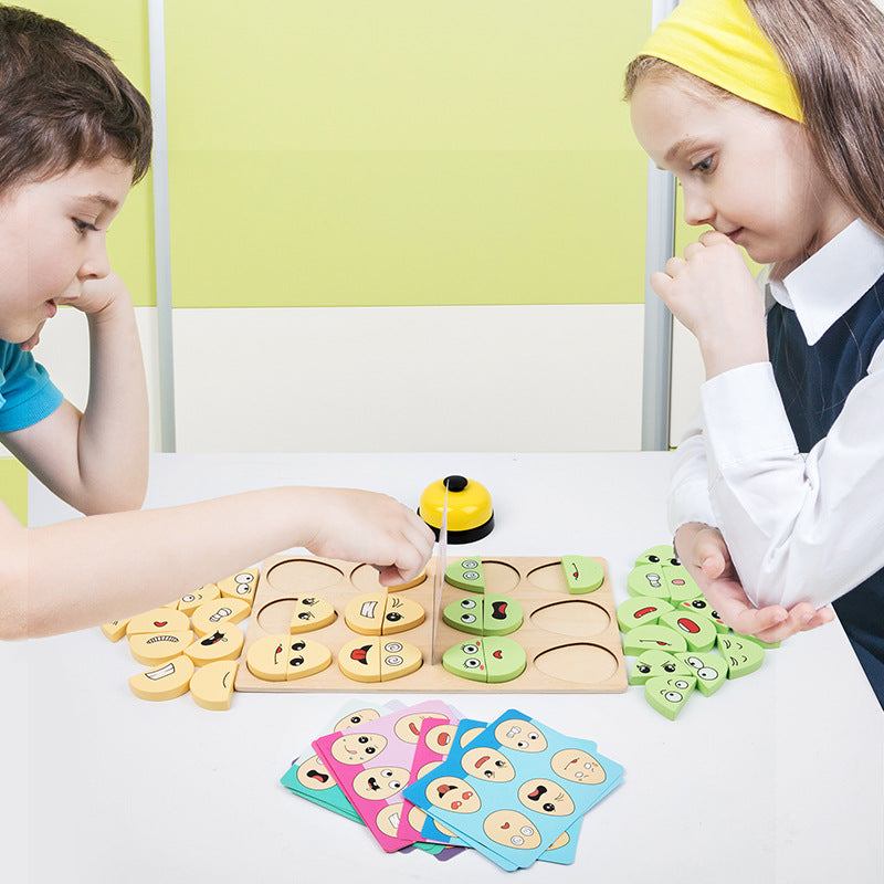 Wooden children's early education fun expression egg matching game, battle training interactive puzzle toy