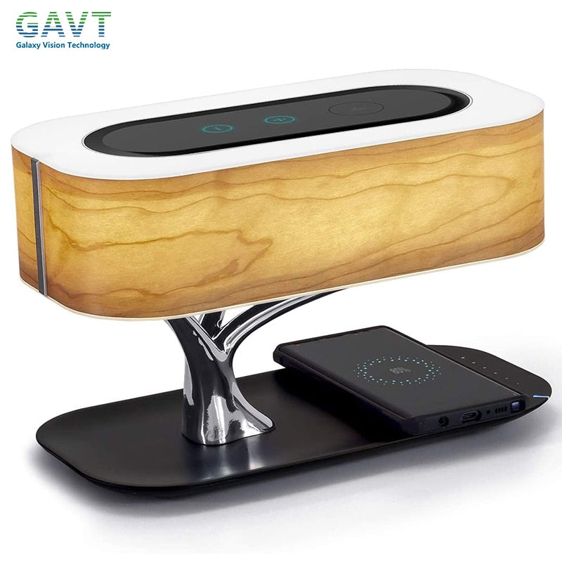 Lámpara de mesa LED moderna para dormitorio, altavoz Bluetooth regulable, cargador de teléfono, lámpara de escritorio inalámbrica, lámpara de noche, lámpara de mesa, lámpara de árbol
