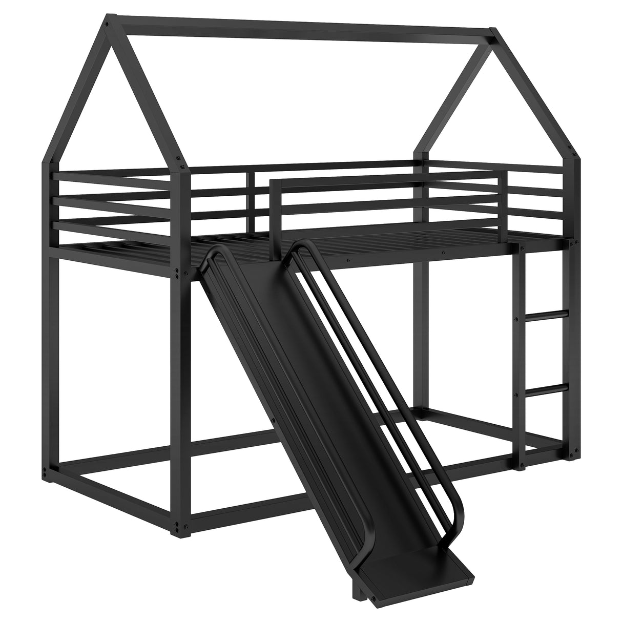 Twin over Twin House Bunk Bed with Ladder and Slide,Black - V.I.P Digital Presence