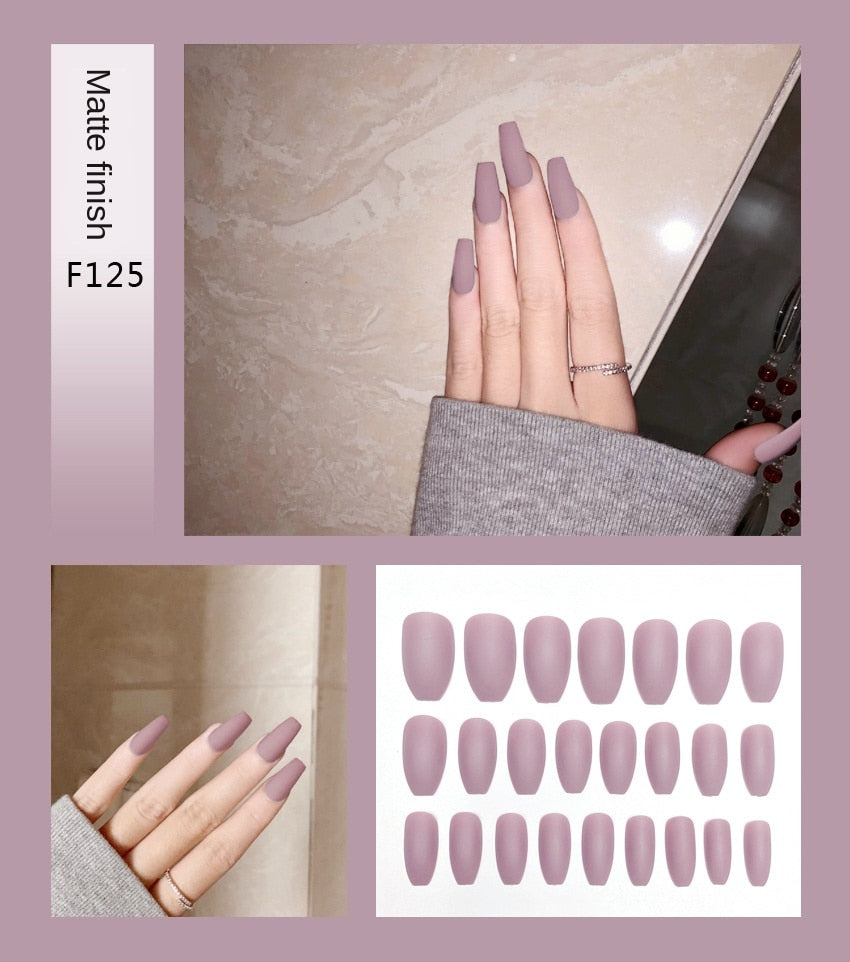 Nail Art Fake Nails Stiletto Tips Clear Press on Long False with Glue Coffin Stick Display Full Cover Artificial Designs Matte - V.I.P Digital Presence