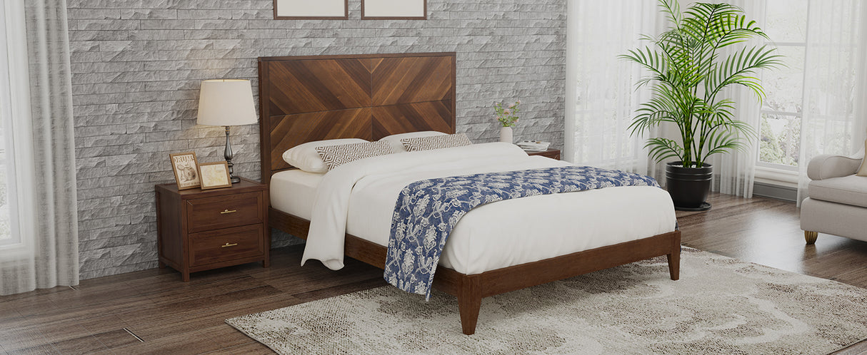 Mid-Century Modern Platform Bed Wood Slat Support with No Box Spring Needed,King Walnut - V.I.P Digital Presence