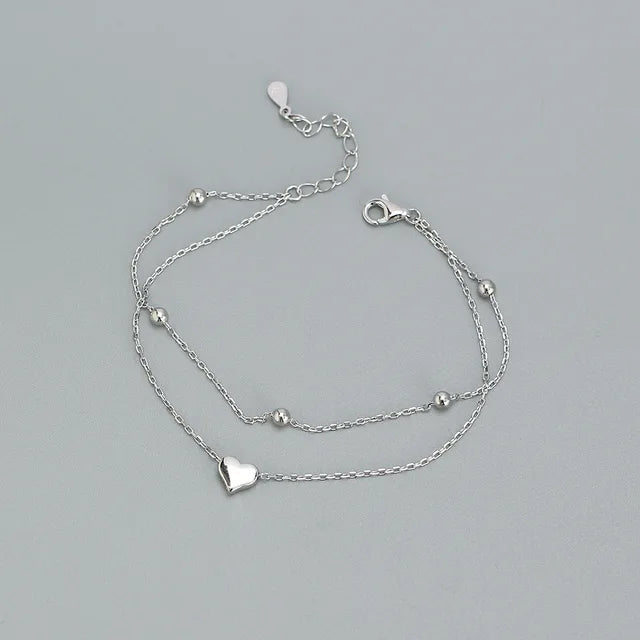 925 Sterling Silver Double Layer Heart-shaped Bracelet for Women Girl Korean Style Small Fresh Summer Bracelet - V.I.P Digital Presence