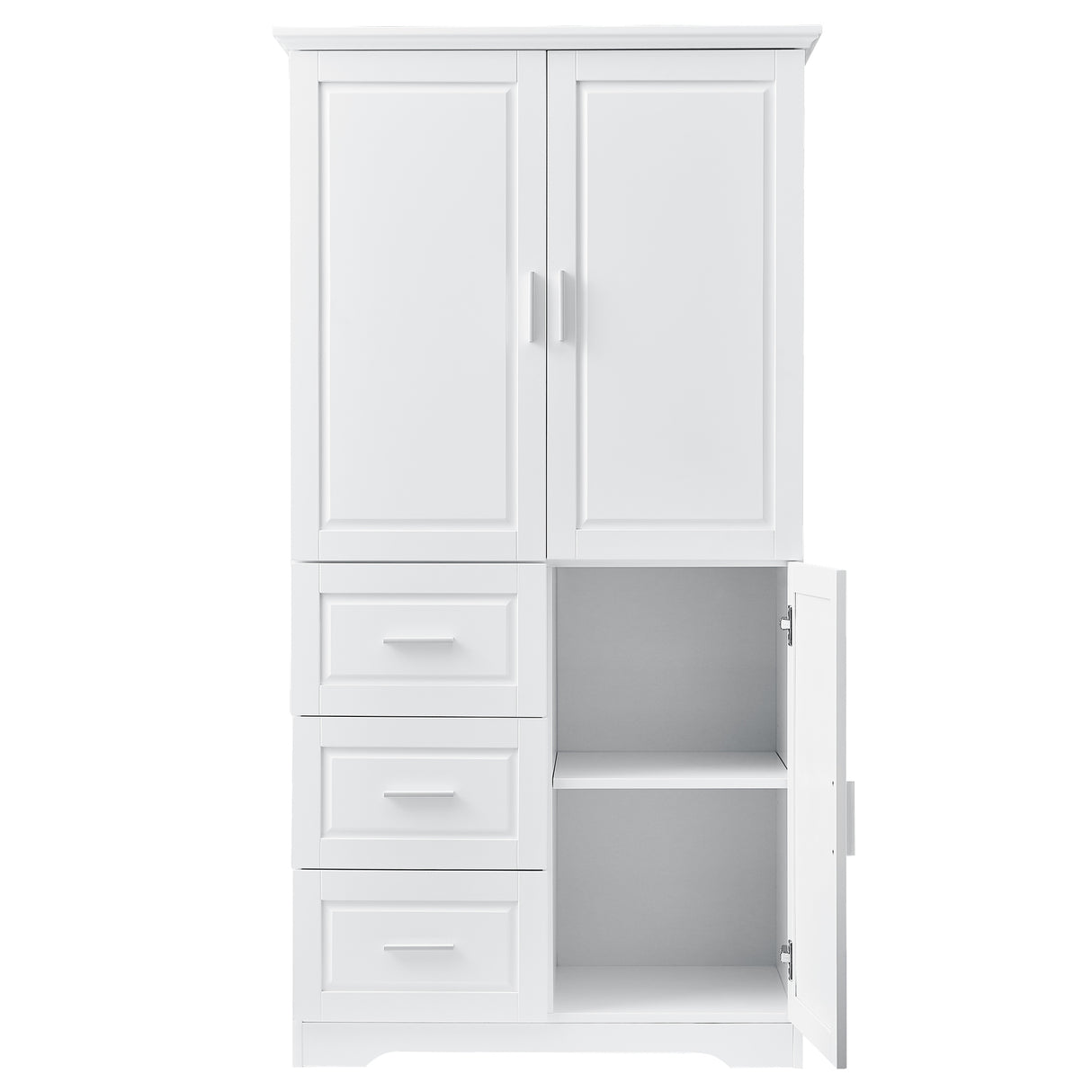 Tall and Wide Storage Cabinet with Doors for Bathroom/Office, Three Drawers, White - V.I.P Digital Presence
