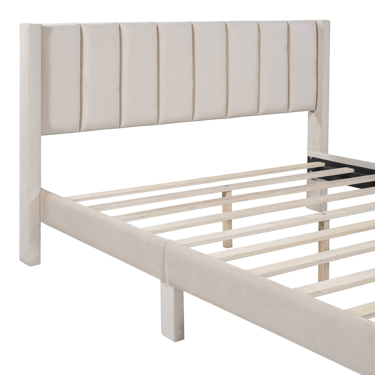 Queen Size Storage Bed Velvet Upholstered Platform Bed with a Big Drawer - Beige - V.I.P Digital Presence
