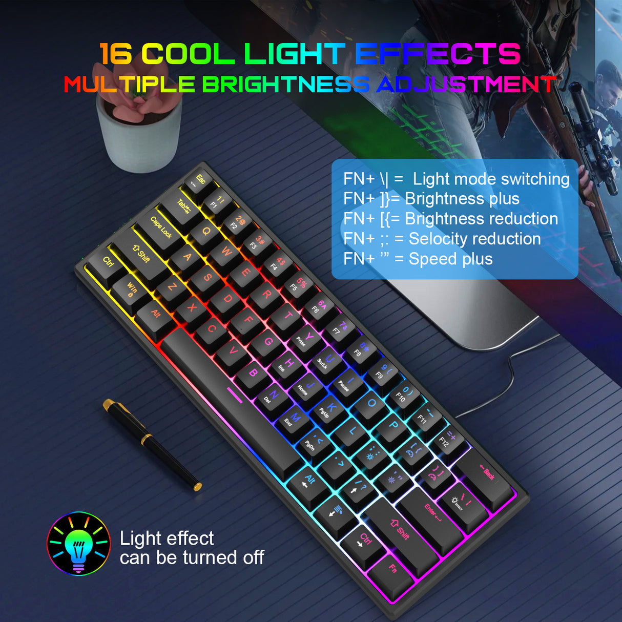 Plug in mechanical keyboard with blue shaft and 61 keys, mini portable wired detachable mechanical keyboard for esports - V.I.P Digital Presence