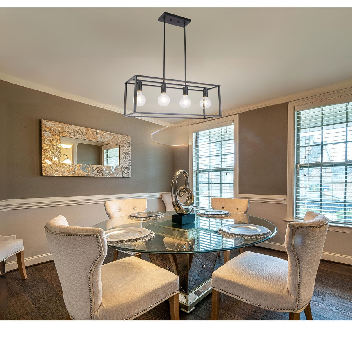 Pendant Lighting 4 Light Industrial Vintage Open Frame Rectangle Chandeliers Modern Black Linear Cage Ceiling Light Fixture - V.I.P Digital Presence