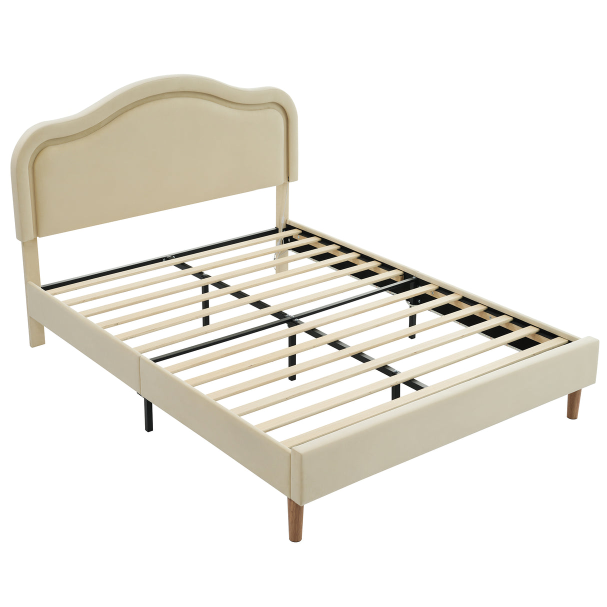 Full Size Velvet Upholstered Smart LED Bed Frame with Adjustable Height Headboard,No Box Spring Needed,Easy Assembly,Beige - V.I.P Digital Presence