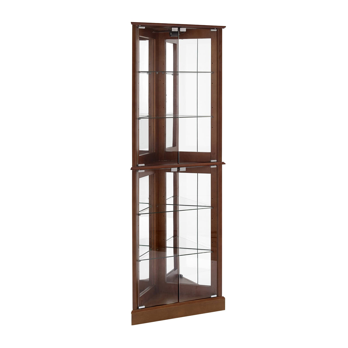 Corner Curio Dispaly Cabinet with Lights, Adjustable Tempered Glass Shelves, Mirrored Back,Walnut(E26 light bulb not included) - V.I.P Digital Presence