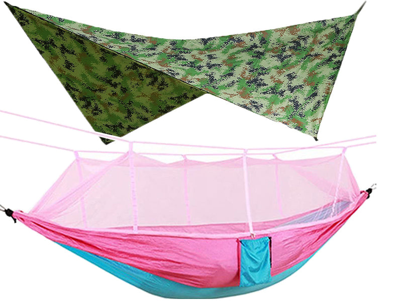 260x140cm Outdoor Double Camping Hammock with Mosquito Net and Rain Fly Tarp Lightweight Parachute Hammocks for Travel Hiking - V.I.P Digital Presence
