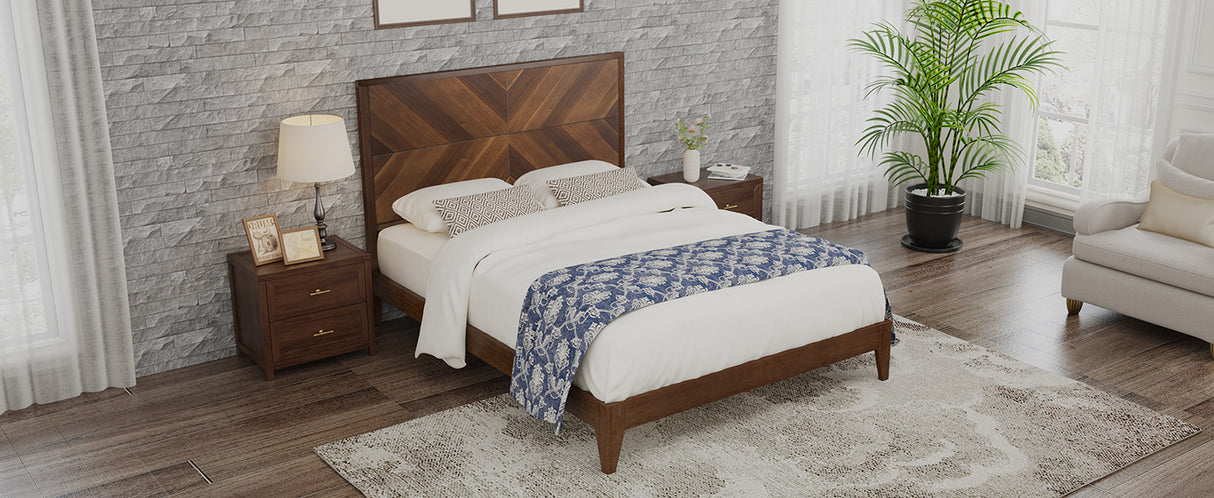 Mid-Century Modern Platform Bed Wood Slat Support with No Box Spring Needed,King Walnut - V.I.P Digital Presence