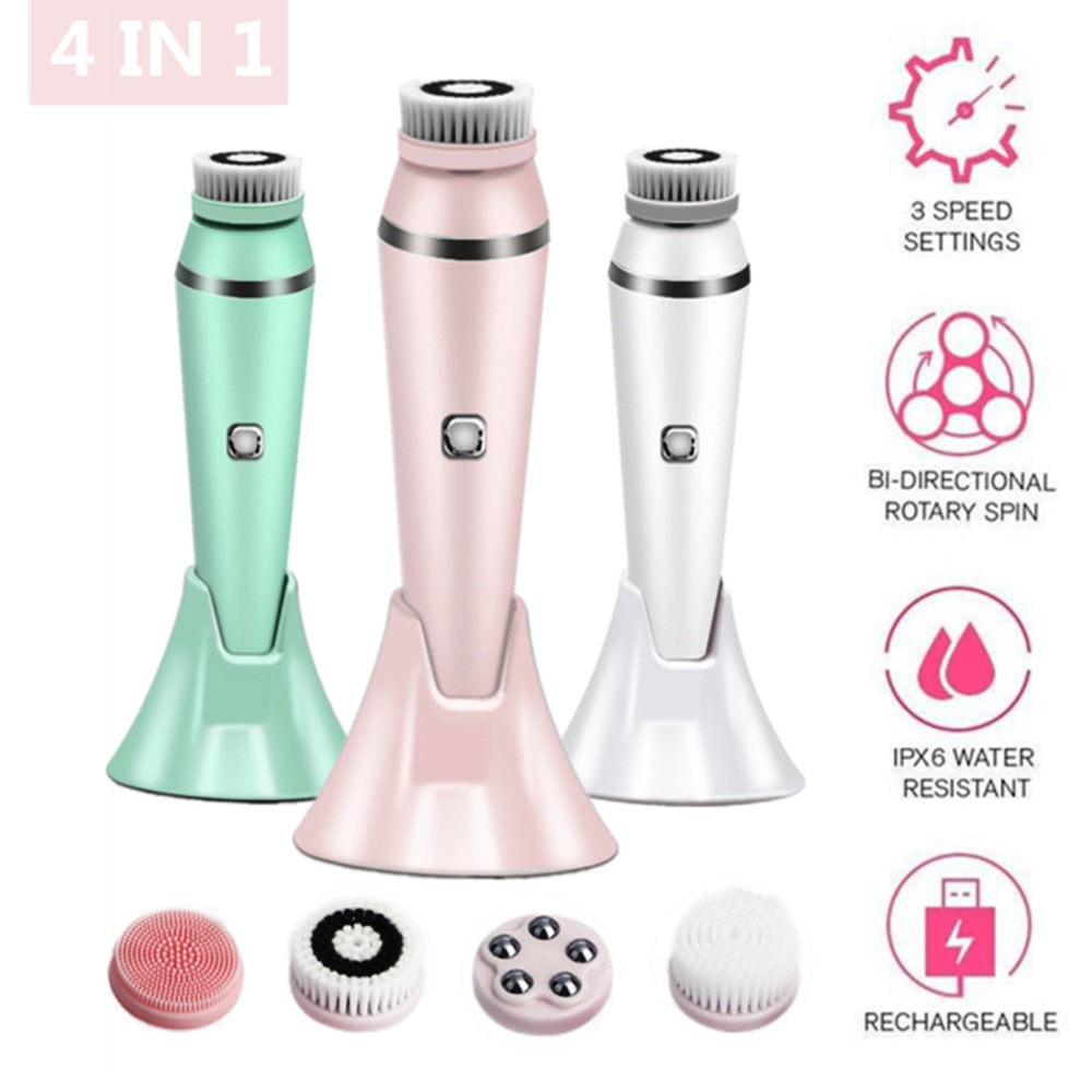 4 IN 1 Electric Face Deep Cleansing Brush Spin Pore Cleaner Face Wash Machine Makeup Remove Waterproof Facial Massager Skin Care - V.I.P Digital Presence