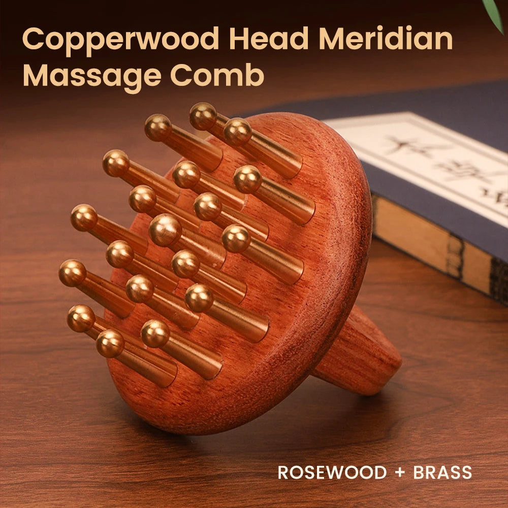 Copper Wood Head Meridian Massage Comb Gua Sha Massage Tool Body Wood Therapy Scalp Massage - V.I.P Digital Presence
