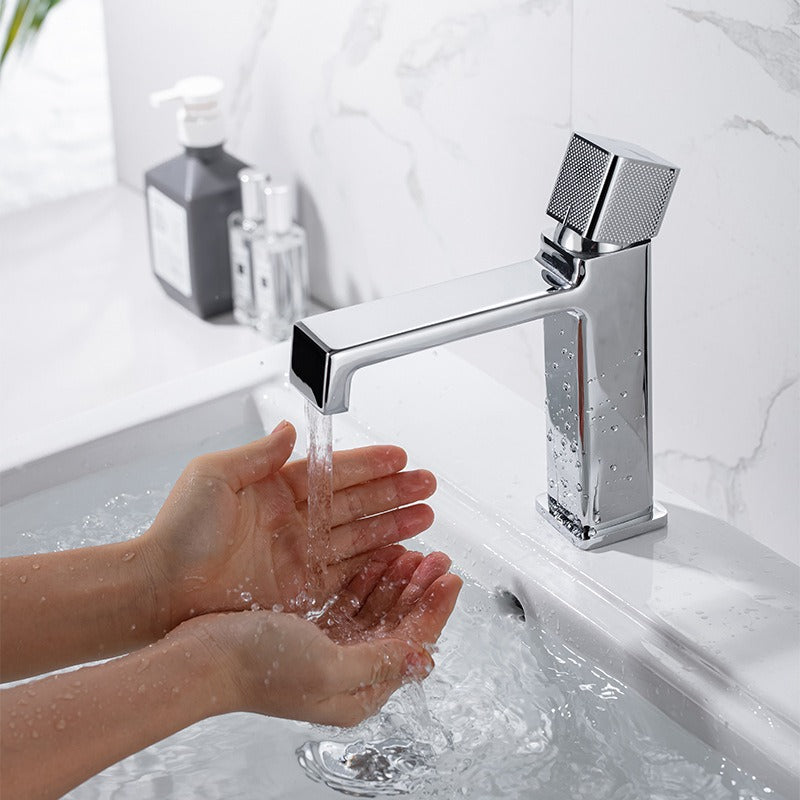 Black square single hole cold and hot countertop basin sink chrome faucet - V.I.P Digital Presence