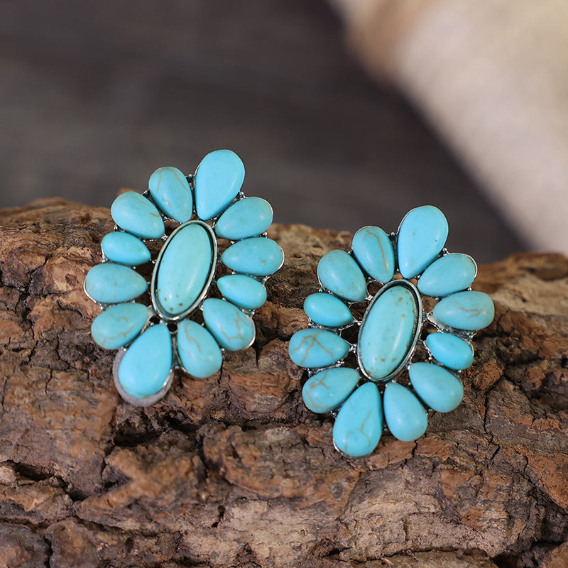 Flower Shape Artificial Turquoise Earrings - V.I.P Digital Presence