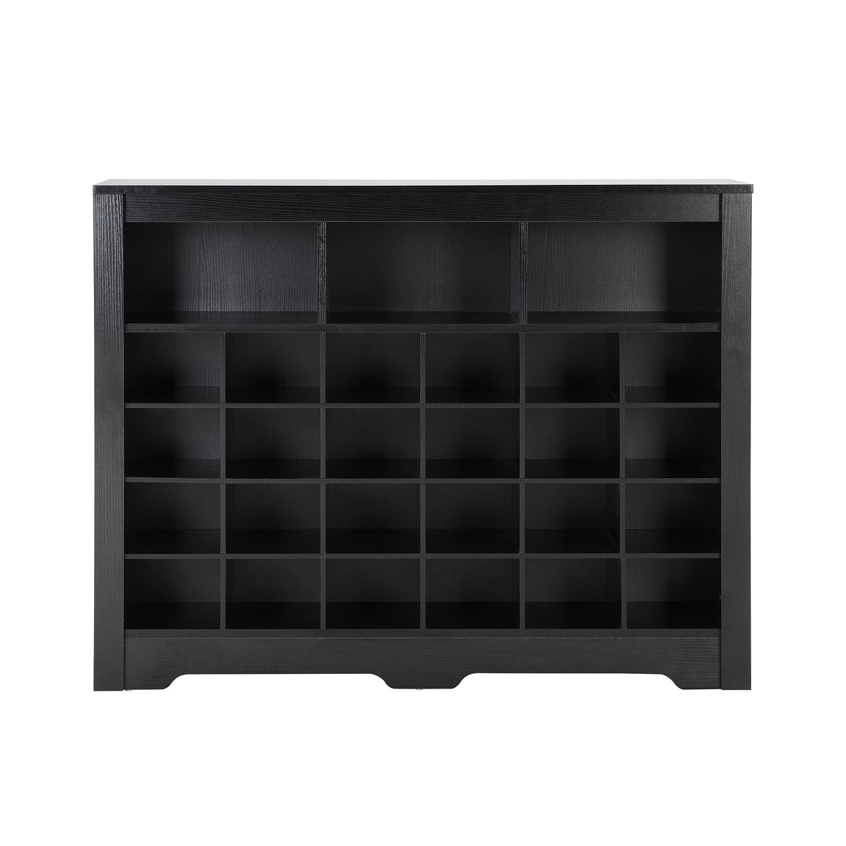 ONTREND Sleek Design 24 shoe cabinet, modern shoe cabinet with curved base, high-quality multifunctional side panel, black - V.I.P Digital Presence