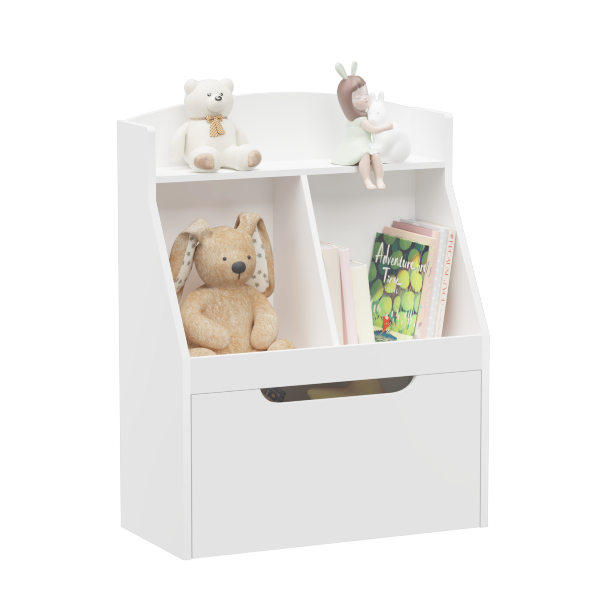 Kids Bookshelf with Drawer and Wheels Children's Book Display Wooden Bookcase White