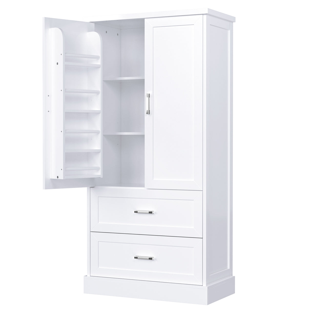 Tall Bathroom Storage Cabinet, Cabinet with Two Doors and Drawers, Adjustable Shelf, MDF Board, White - V.I.P Digital Presence