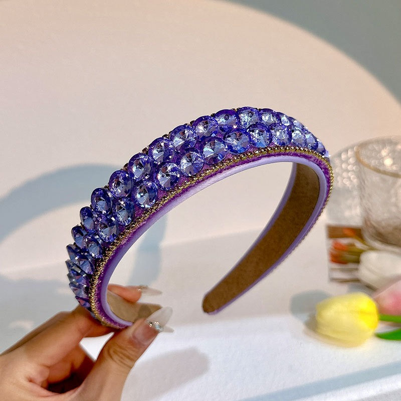 Fashionable double row geometric circular purple rhinestone hairband - V.I.P Digital Presence