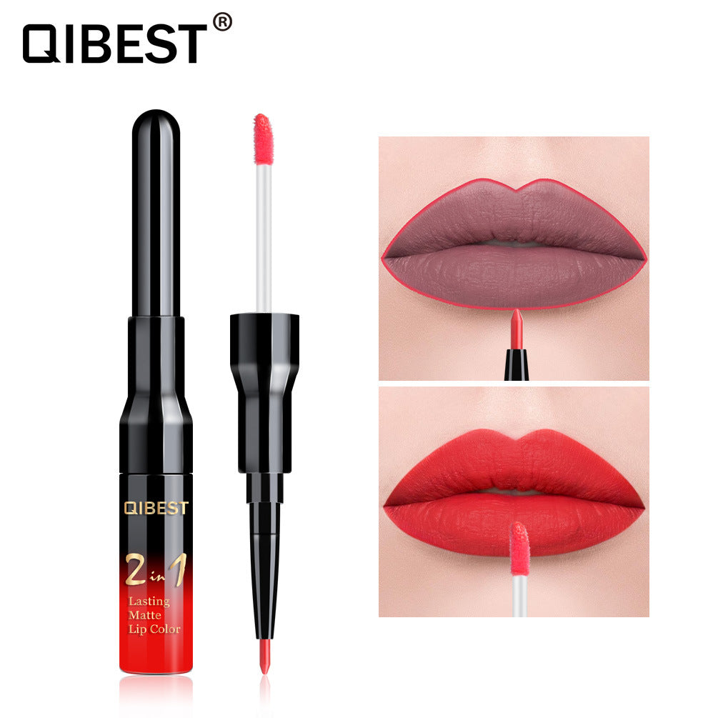 QIBEST2 In 1 Lip Gloss + Lip Pencil Matte Non Stick Liquid Lipstick Double Head Lip Gloss Pen - V.I.P Digital Presence
