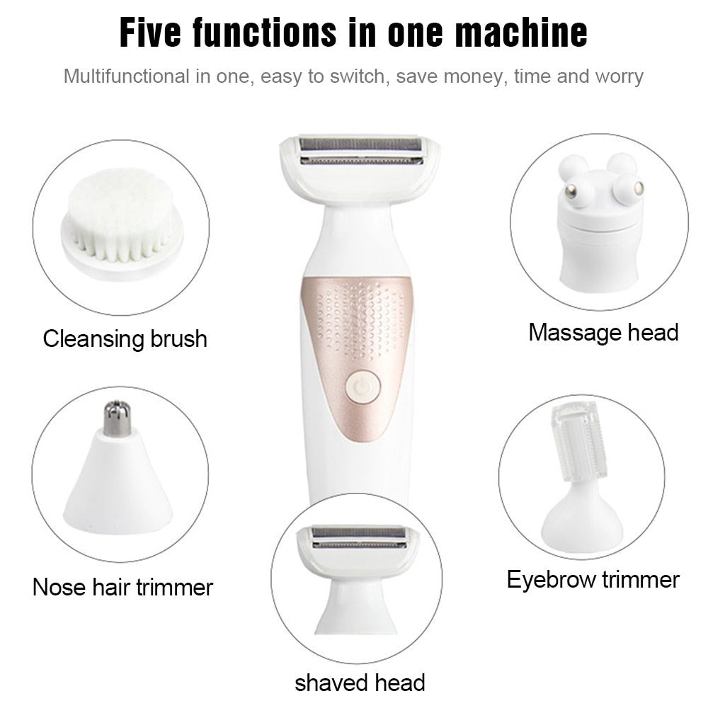 5 In 1 Electric Shaver Waterproof Razor Shaving Machine Women Hair Leg Bikini Depilation Trimmer Depilatory Hair Remover - V.I.P Digital Presence