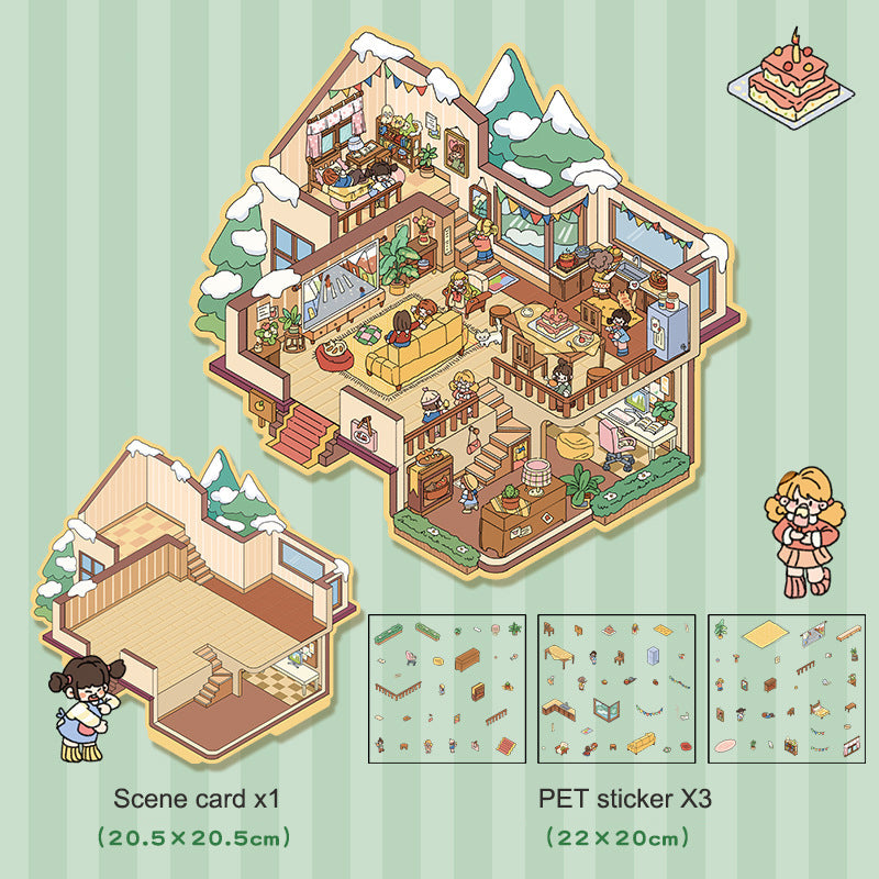 Landscape stickers large 3D stereoscopic scene collage miniature scene ledger stickers DIY stickers