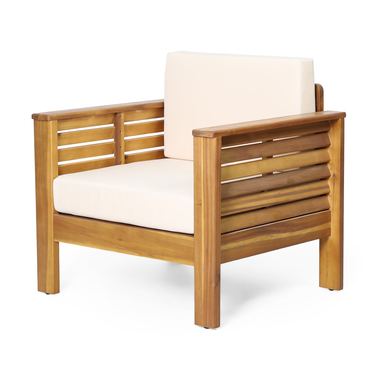 ( Set of 2) Outdoor Acacia Wood Club Chairs with Cushions, Teak+Beige, 27.75"D x 32"W x 27.75"H - V.I.P Digital Presence