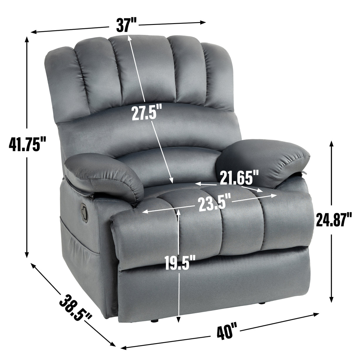 Large Manual Recliner Chair in Fabric for Living Room, Grey - V.I.P Digital Presence