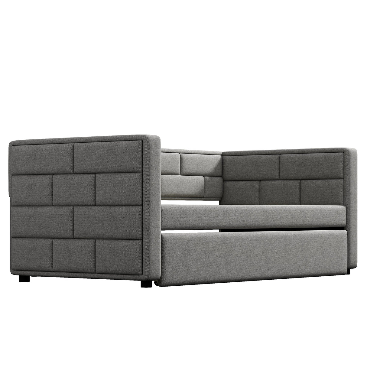 Twin Size Daybed with Trundle Upholstered Daybed with Padded Back Gray