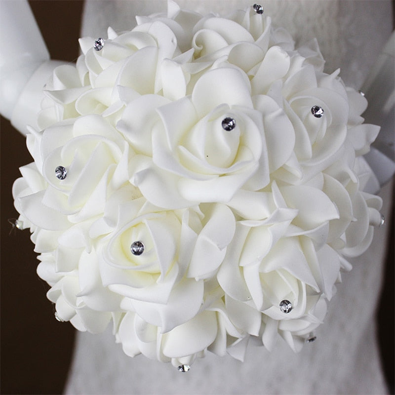 White Ivory Bridal Bridesmaid Flower Wedding Bouquet Artificial Flower Rose Bouquet Crystal Bridal Bouquets - V.I.P Digital Presence