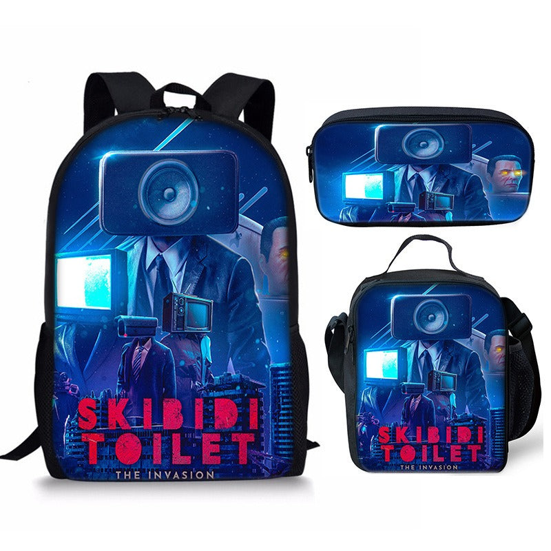 New 3PC-SET Skibidi Toilet Man Backpack Custom Game Peripheral Schoolbags For Primary Secondary School Teenage - V.I.P Digital Presence