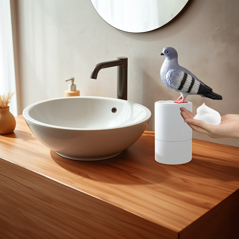 Pigeon-shaped auto sensor foam dispenser. Touchless, fine foam. - V.I.P Digital Presence