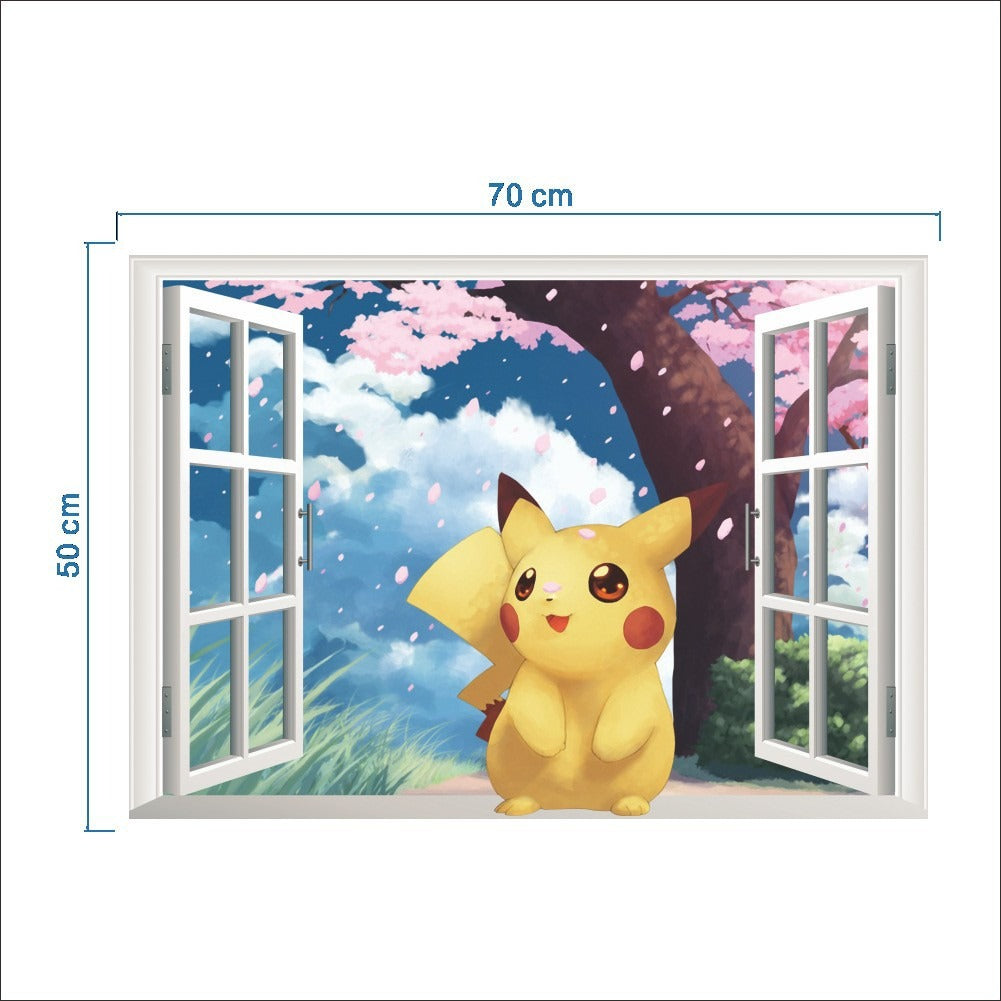 New 3D Pikachu Wall Sticker Pok é mon Wallpaper Self adhesive Cartoon Graffiti Anime Poster Children's Room PVC - V.I.P Digital Presence