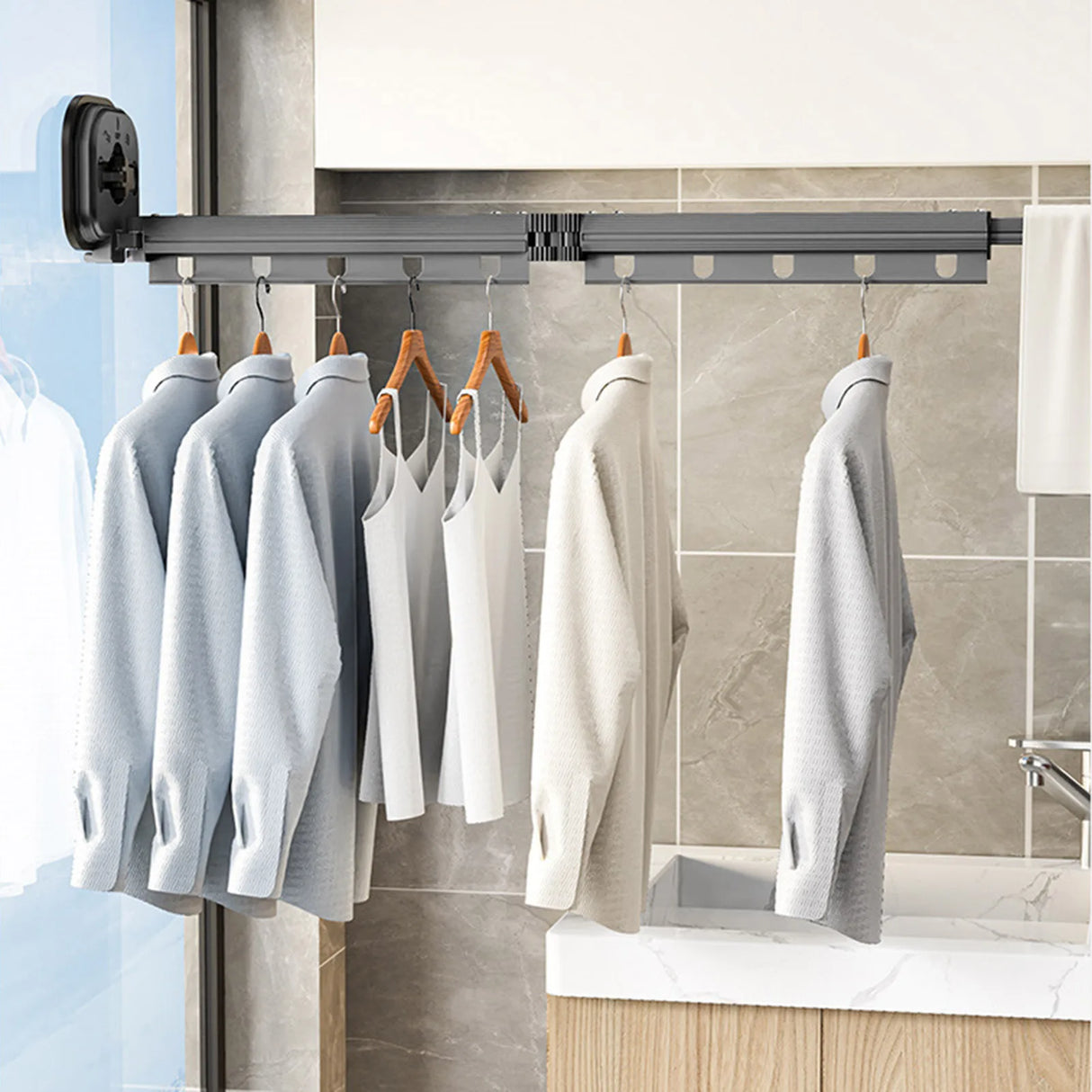 Multifunctional Retractable Fold Away Clothes Drying Hanger Space-Saving Bathrooms Usage - V.I.P Digital Presence