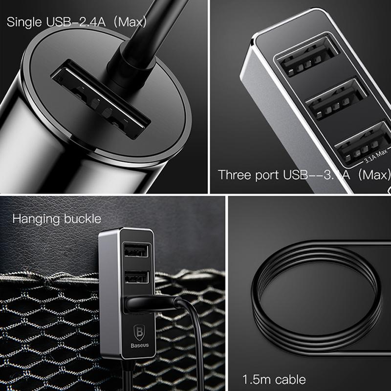 Baseus 4 USB Multi Expander Car Charger 5.5A 4 Port Fast Car Charger Adapter - V.I.P Digital Presence