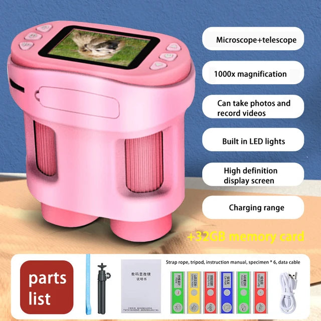 Handheld portable with screen can take photos microscope children's toys can see bacteria 1000 times - V.I.P Digital Presence
