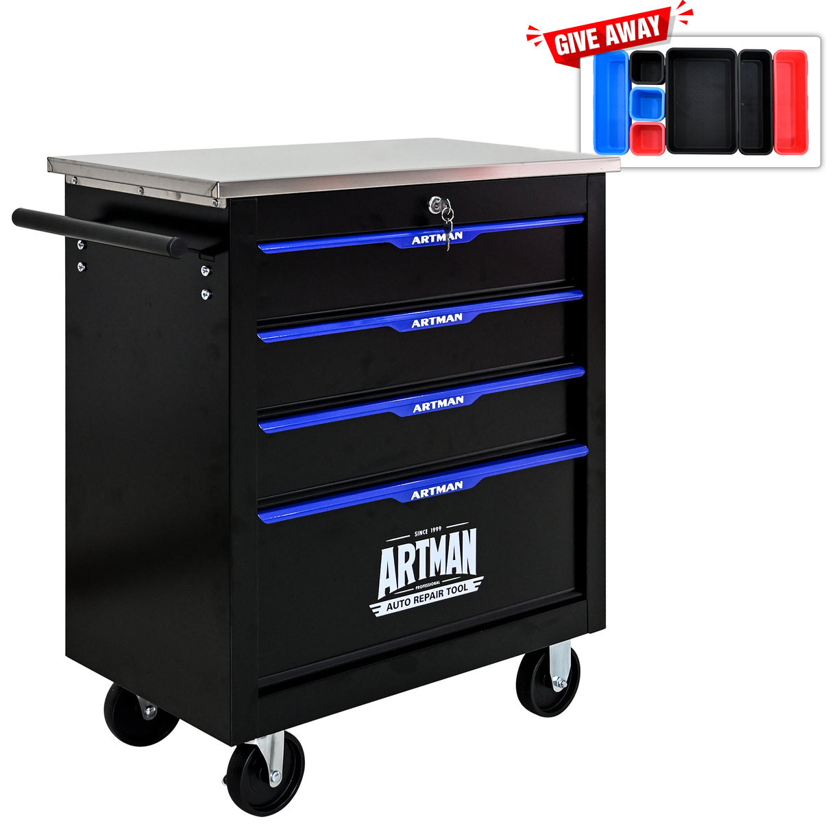4 DRAWERS MULTIFUNCTIONAL TOOL CART WITH WHEELS-BLACK - V.I.P Digital Presence