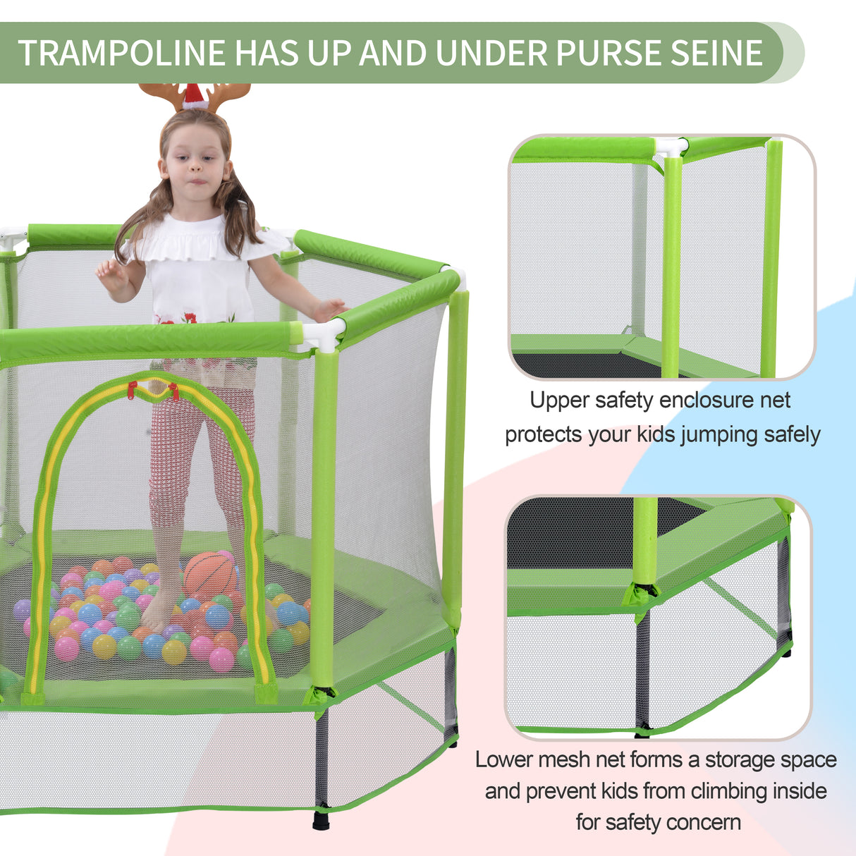 55'' Toddlers Trampoline with Safety Enclosure Net and Balls, Indoor Outdoor Mini Trampoline for Kids - V.I.P Digital Presence