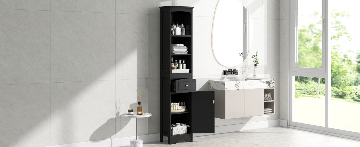 Tall Bathroom Cabinet, Freestanding Storage Cabinet with Drawer, MDF Board, Adjustable Shelf, Black - V.I.P Digital Presence