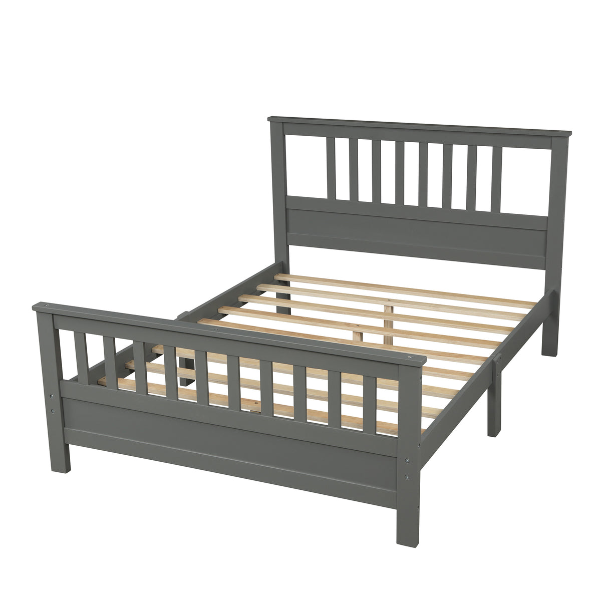 Wood Platform Bed with Headboard and Footboard Full (Gray)