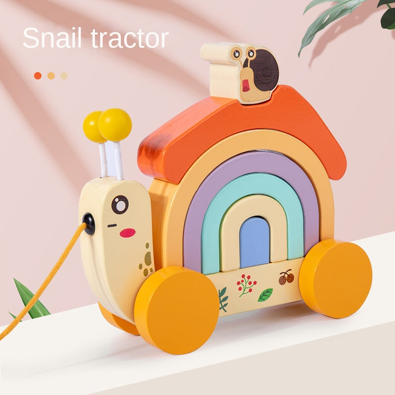 Wooden children's rainbow snail tractor color matching cognitive building blocks fun rope learning walker - V.I.P Digital Presence