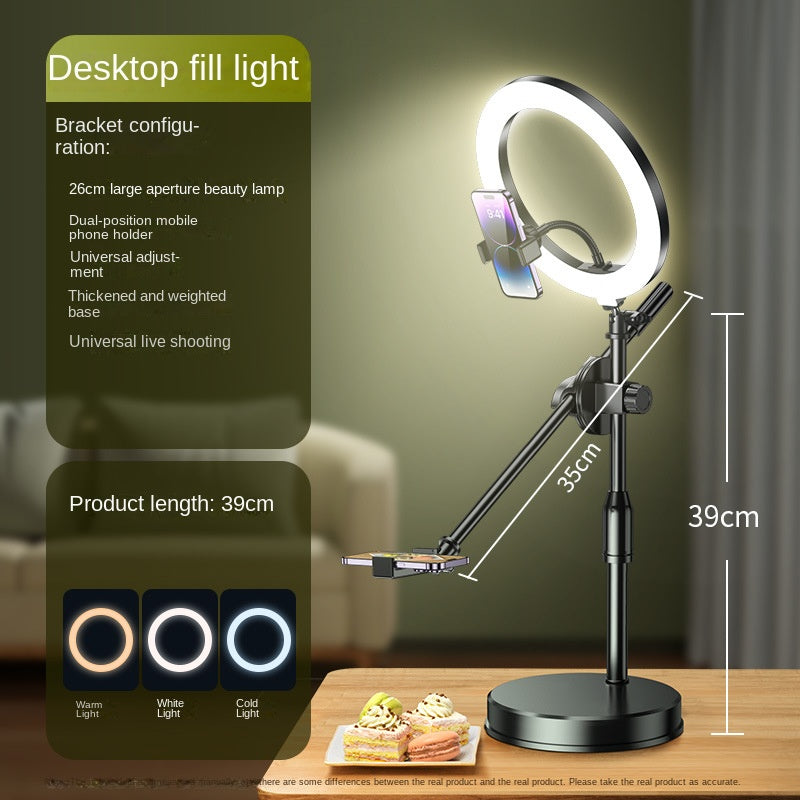 Mobile Phone Overhead Shooting Stand for Food Photography, Drawing, and Live Streaming - Adjustable Dual-Camera Position Desktop Phone Holder with Fill Light - V.I.P Digital Presence