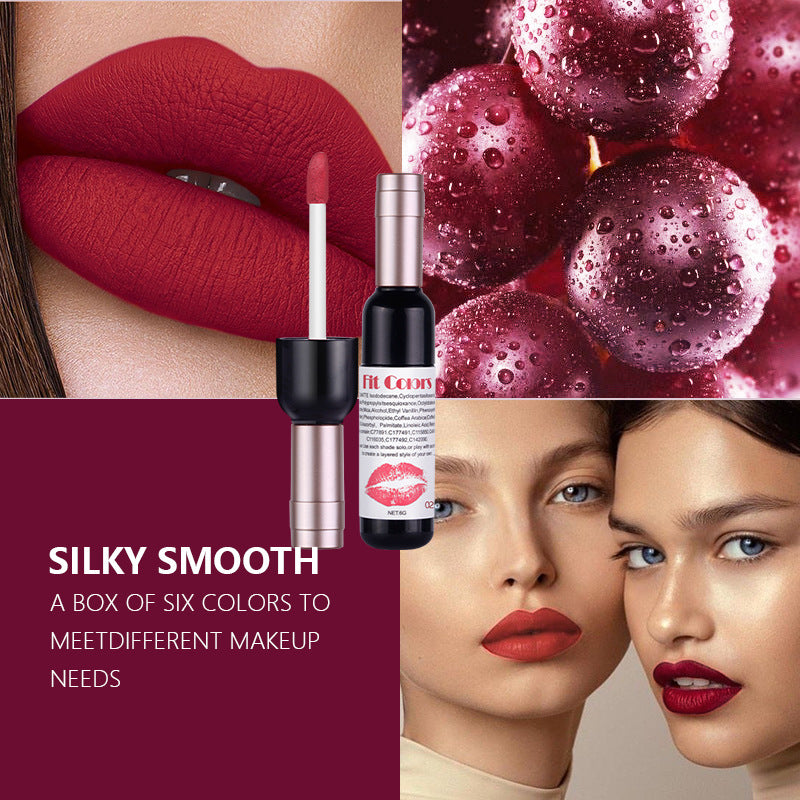 Fit Colors Red Wine Bottle Non Stick Cup Matte Lip Gloss Fog Face Velvet Lip Gloss Liquid Lipstick 6 Pcs Set - V.I.P Digital Presence
