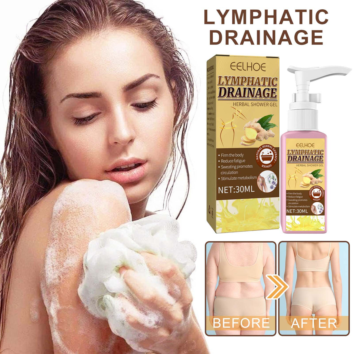 Lymphatic Drainage Herbal Shower Gel, Deep Cleaning, Waist Shaping, Body Shaping, Skin Tightening, Tummy Tightening And Ginger Essence Moisturizing - V.I.P Digital Presence
